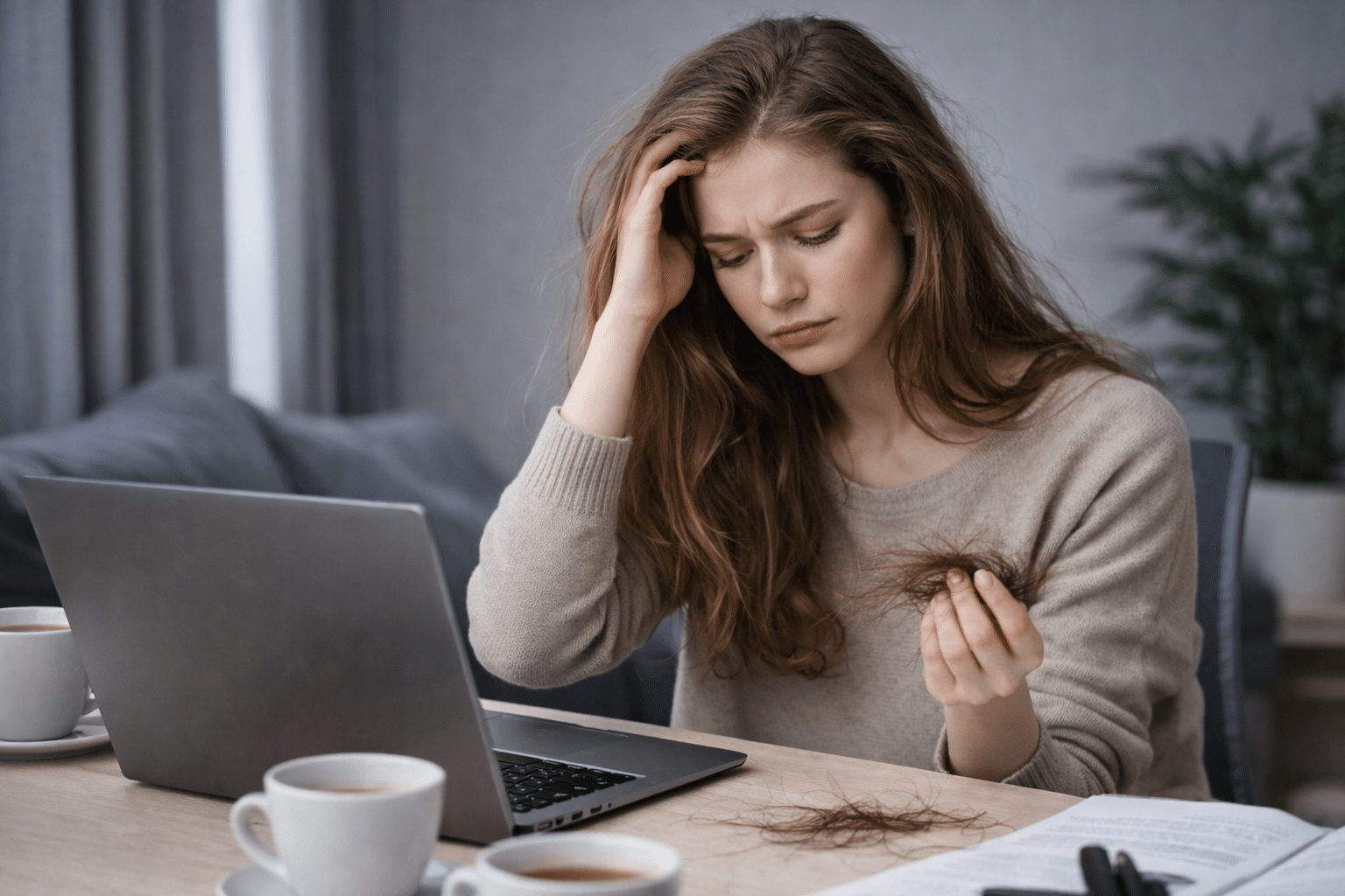 Căderea părului la femei cauzată de stres și oboseală